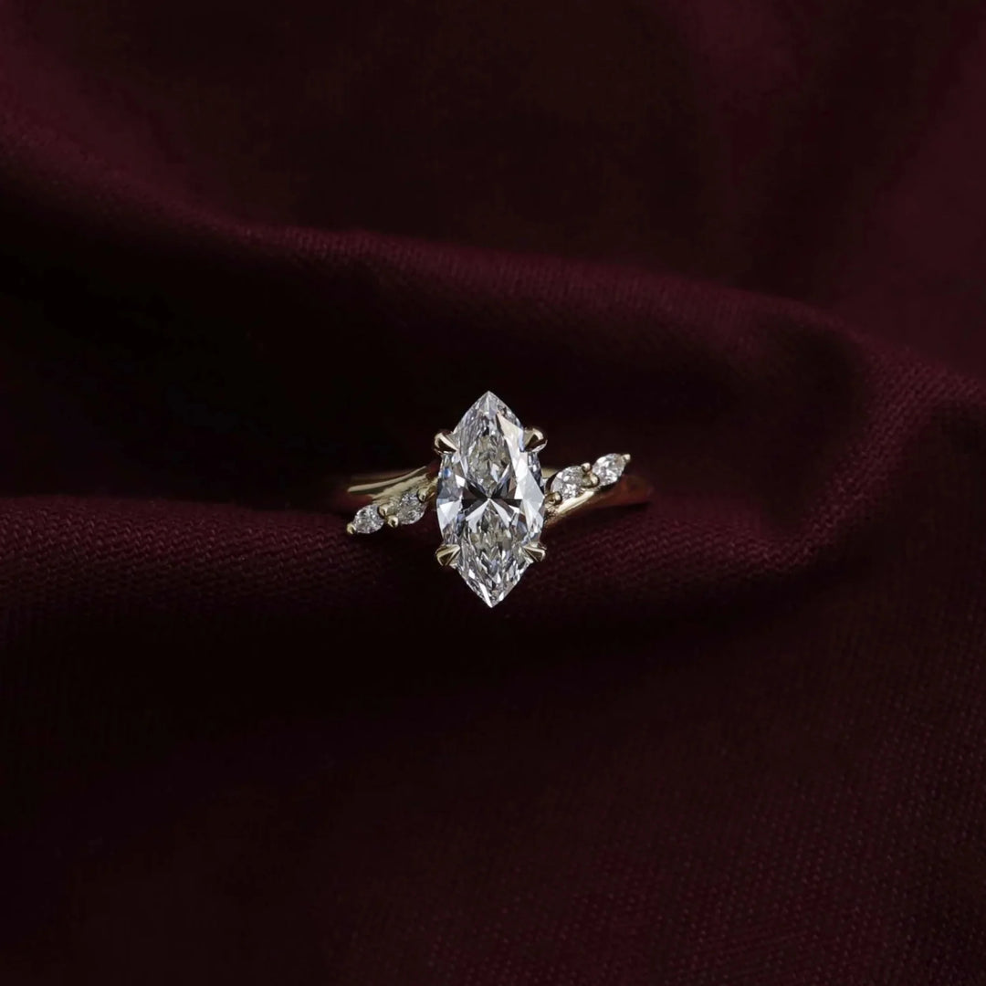 marquise lab diamond engagement ring cluster halo style USA 2ct