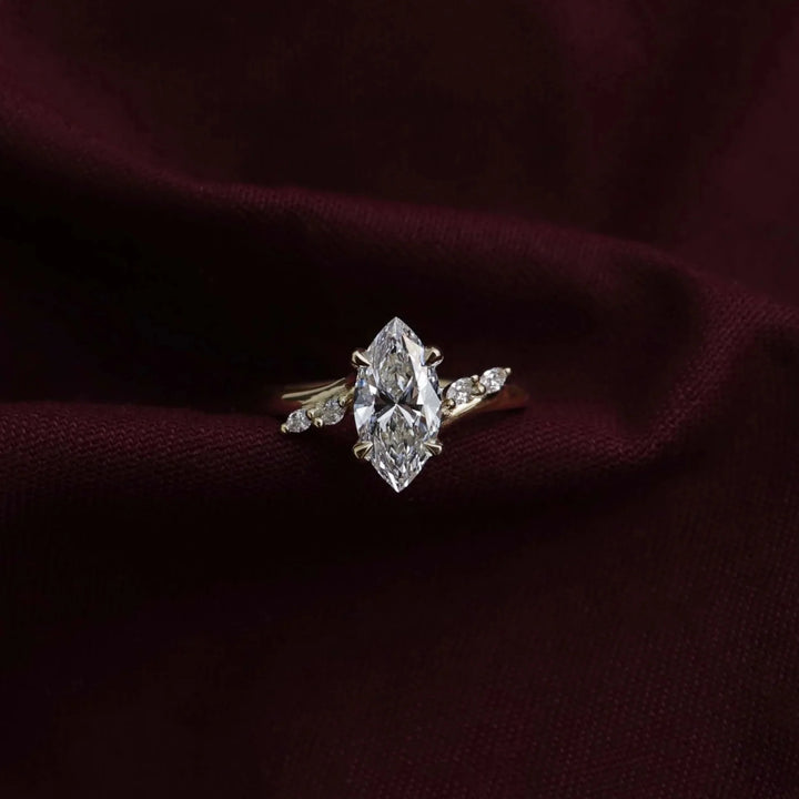 marquise lab diamond engagement ring cluster halo style USA 2ct