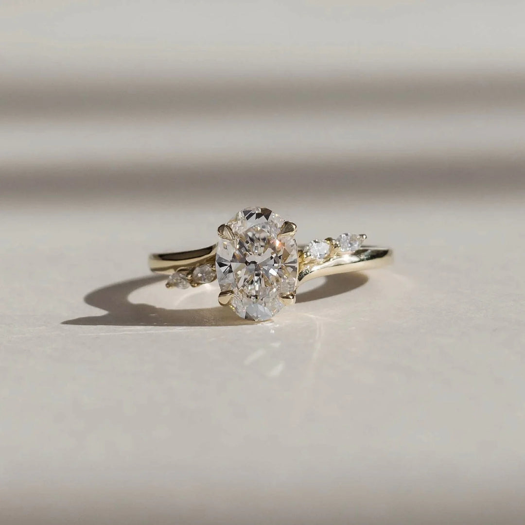 oval lab diamond engagement ring cluster halo style USA 2ct