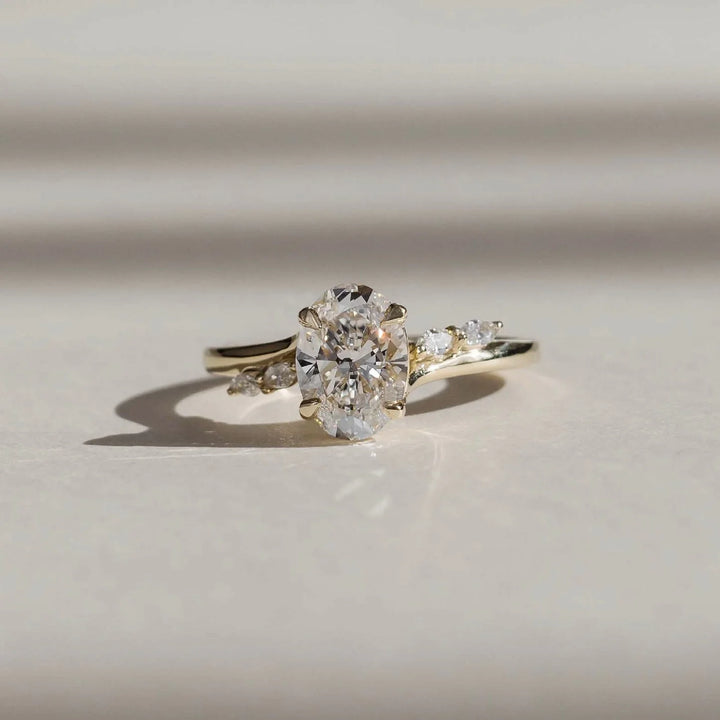 oval lab diamond engagement ring cluster halo style USA 2ct