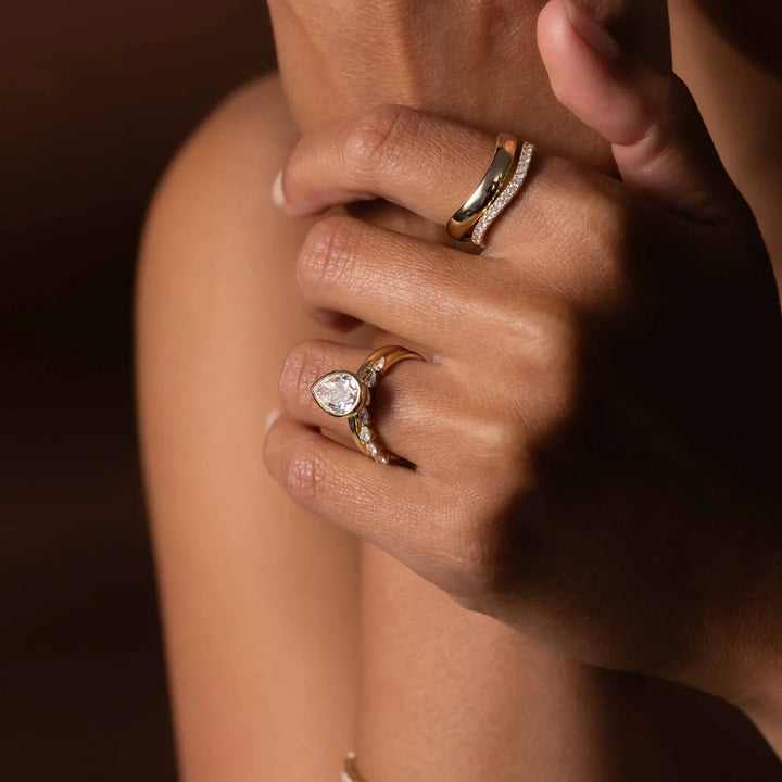 minimalist pear bezel solitaire engagement ring lab diamond USA