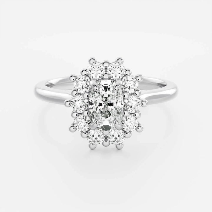 Elongated Cushion Bloom Light Halo Ring