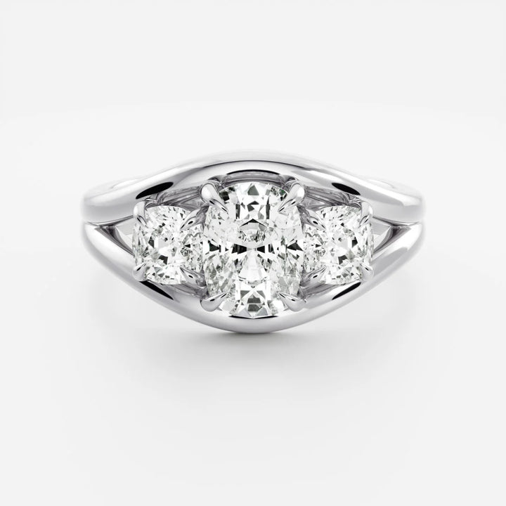 cushion cut three stone split shank engagement ring lab diamond USA