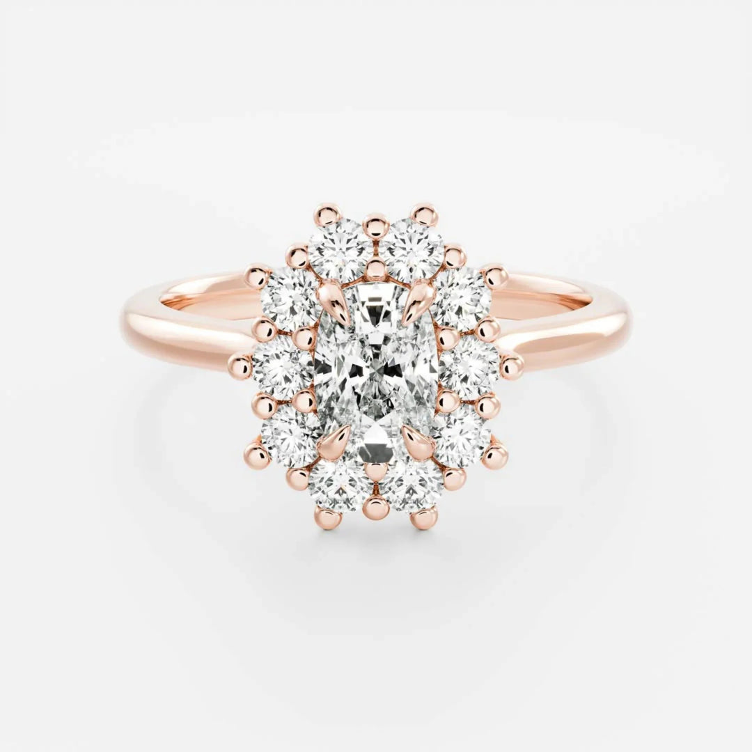 elongated cushion cut halo cluster engagement ring 1 carat lab diamond IGI USA