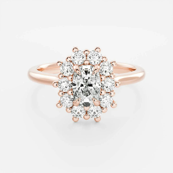 elongated cushion cut halo cluster engagement ring 1 carat lab diamond IGI USA