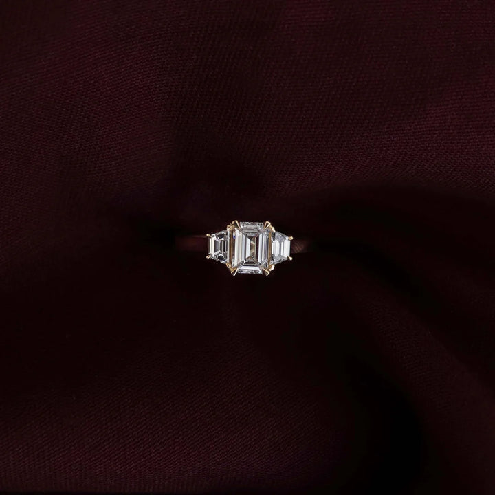 1.0ct Emerald Cut Three Stone Diamond Unique Engagement Ring
