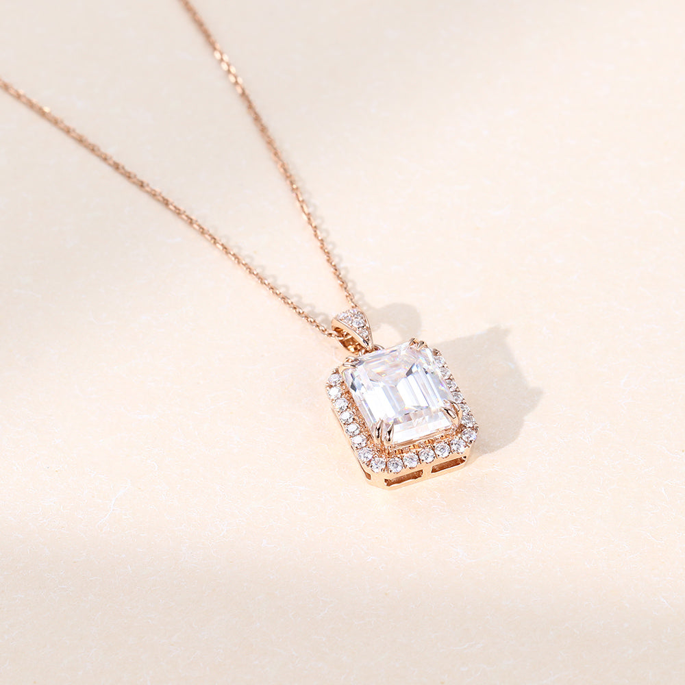 Emerald Cut Halo Lab Grown Diamond Necklace Elegant | Diamond Necklace Designs
