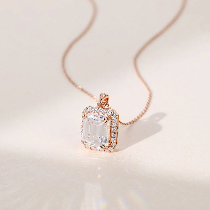 Emerald Cut Halo Lab Grown Diamond Necklace Elegant | Diamond Necklace Designs