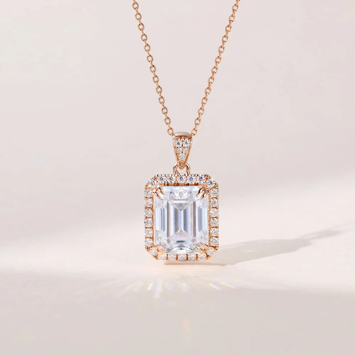Emerald Cut Halo Lab Grown Diamond Necklace Elegant | Diamond Necklace Designs