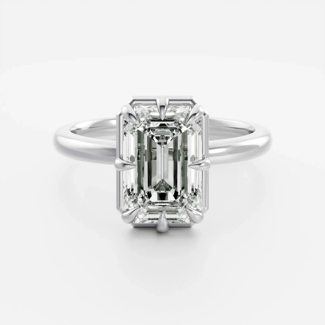 emerald bezel engagement ring solitaire lab diamond IGI certified USA