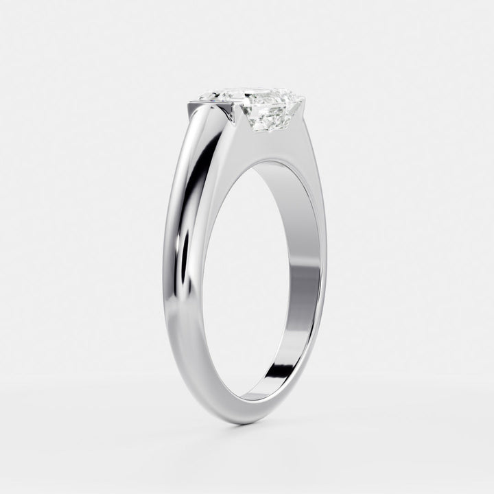 modern emerald signet engagement ring half bezel IGI certified USA