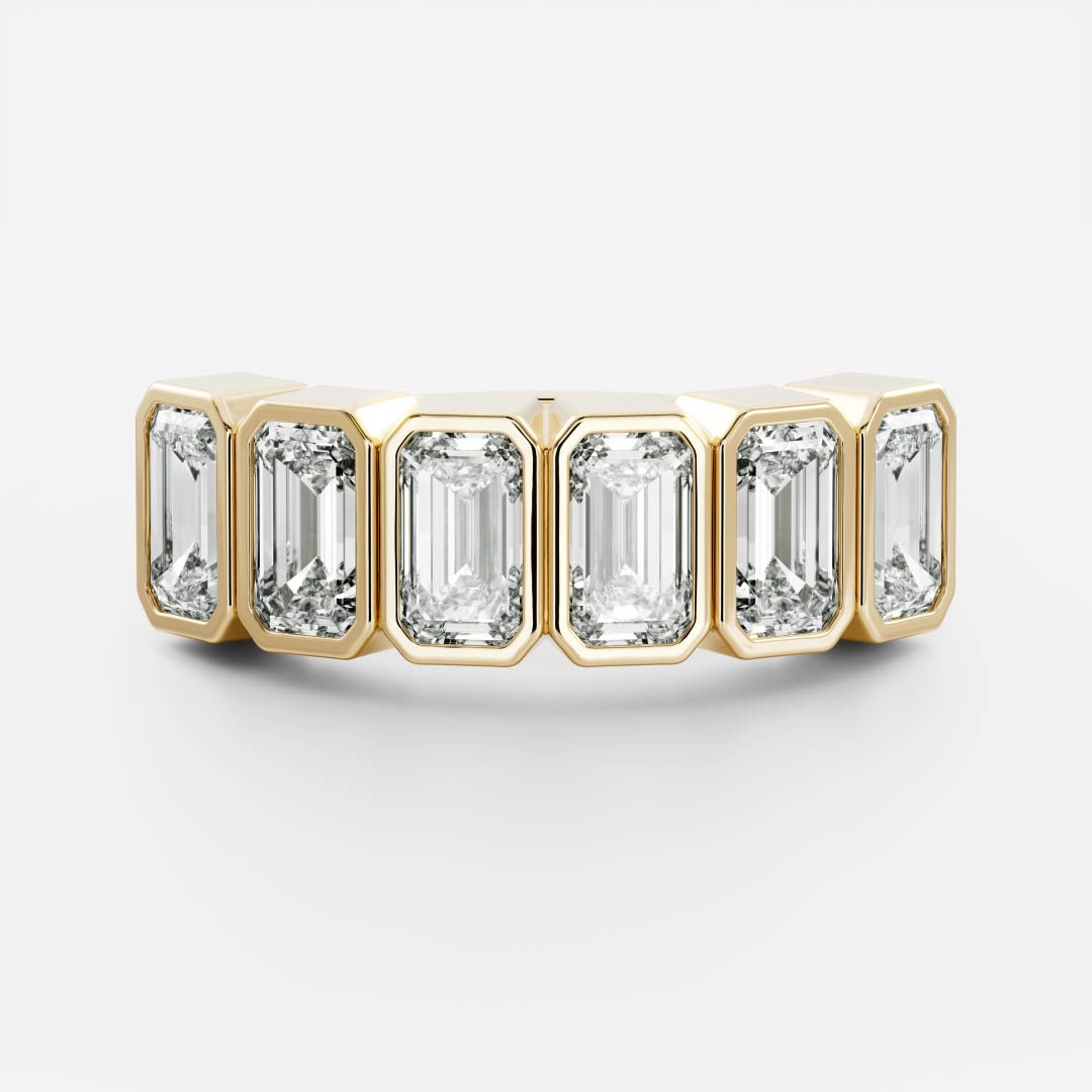 Emerald Cut Bezel Set Lab Grown Diamond Wedding Band