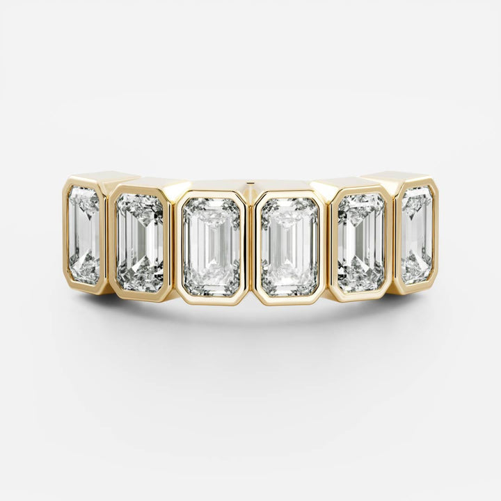 Emerald Cut Bezel Set Lab Grown Diamond Wedding Band