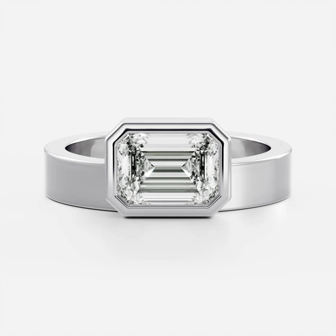 emerald cut bezel east west engagement ring E VS1 USA