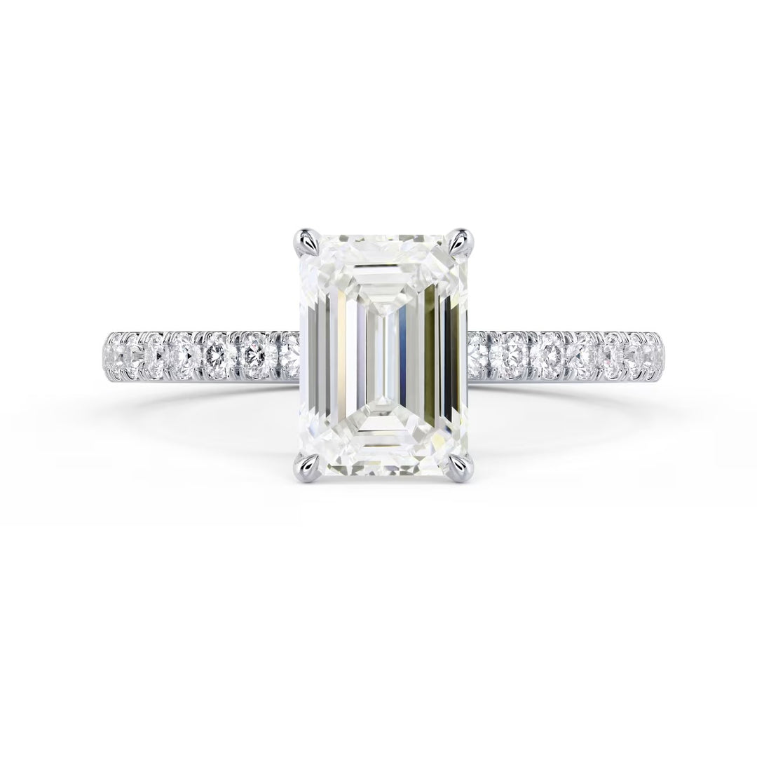 emerald cut lab grown diamond pave engagement ring 1.5 carat E VS2
