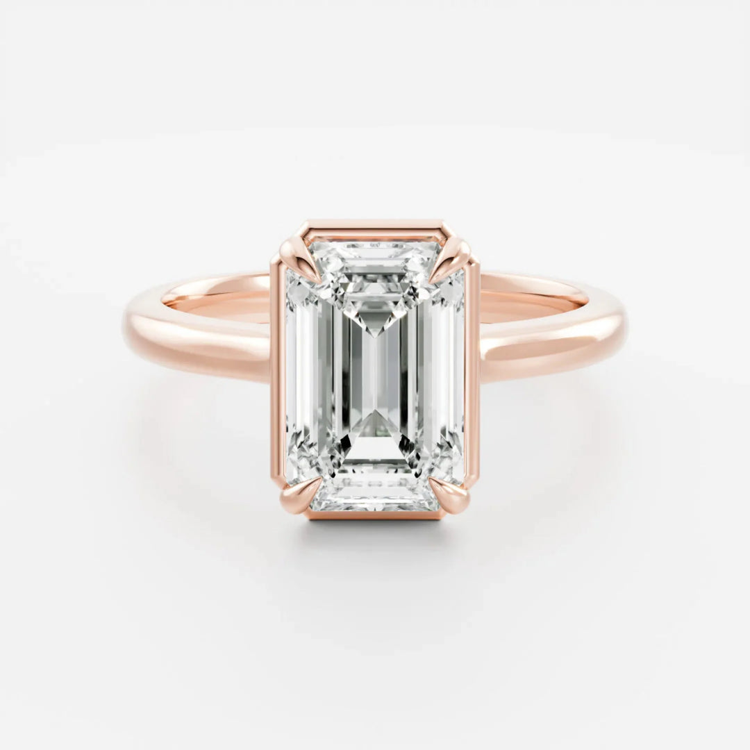 emerald cut bezel solitaire engagement ring 2.5 carat lab diamond USA