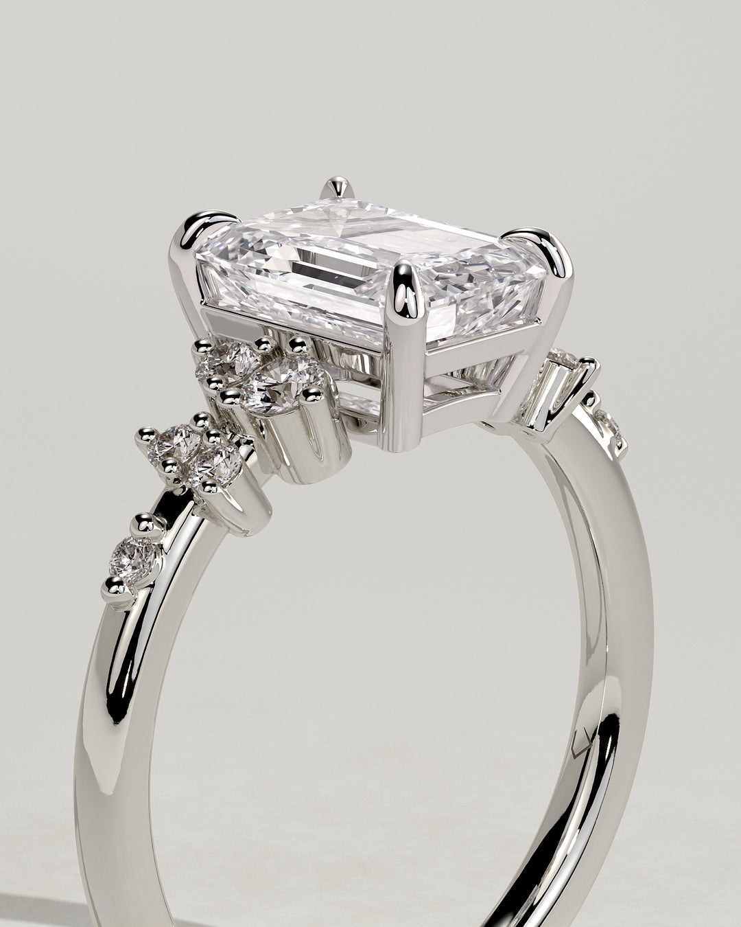 Emerald Cut IGI Certified Diamond Cluster Engagement Ring