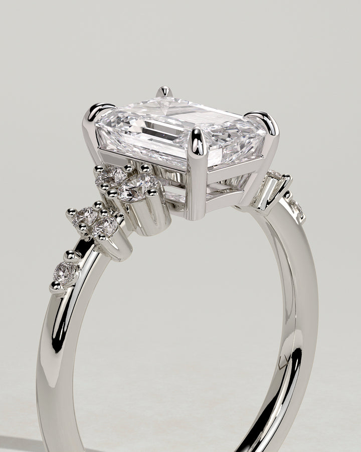 Emerald Cut IGI Certified Diamond Cluster Engagement Ring