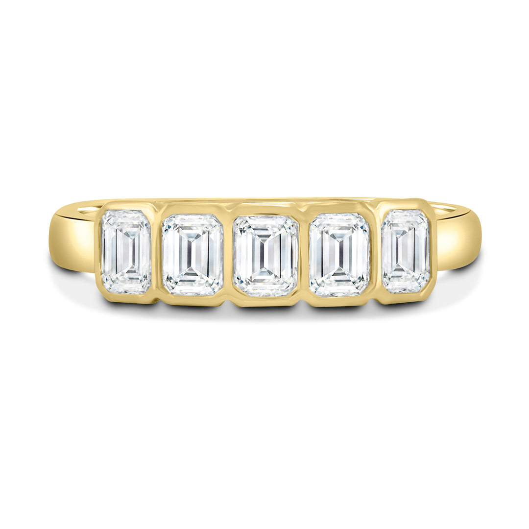 Emerald Cut Lab Grown Diamond Bezel Set Wedding Band