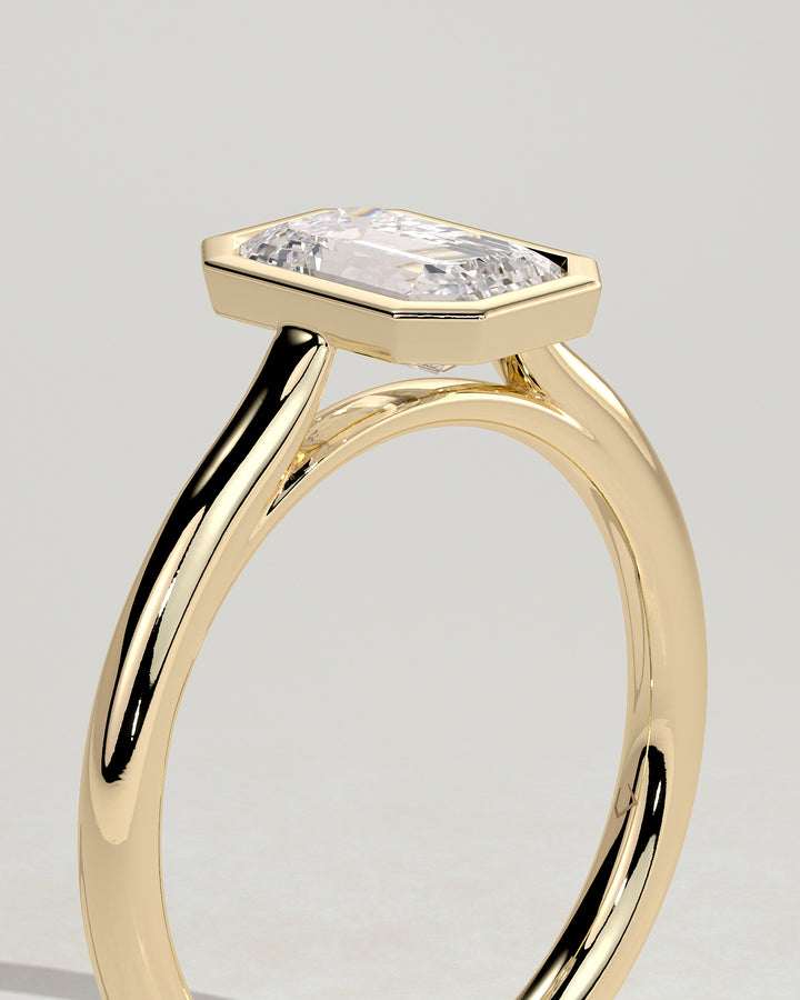 Emerald Cut Lab Grown Diamond Bezel Setting Engagement Ring