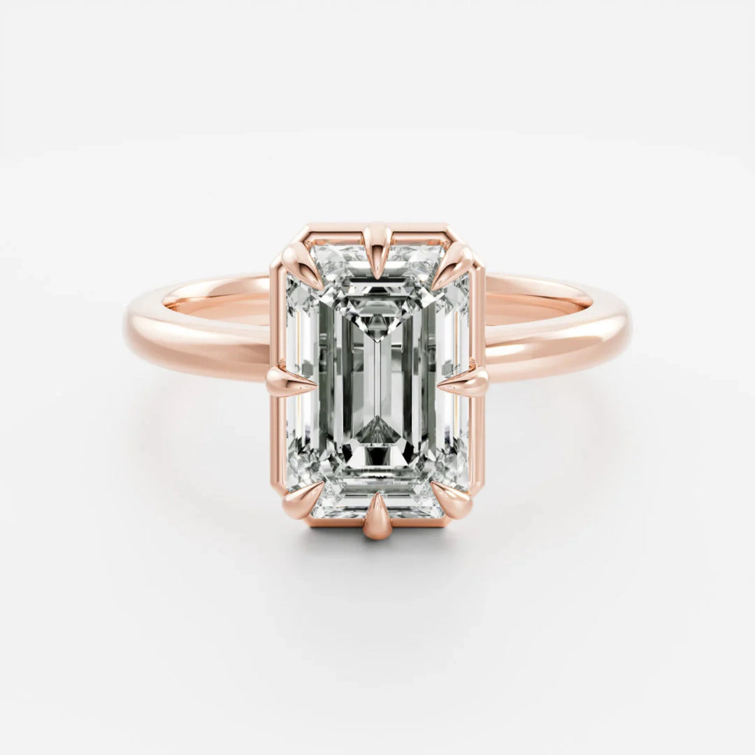 emerald cut bezel set engagement ring 2.5 carat lab diamond IGI certified USA