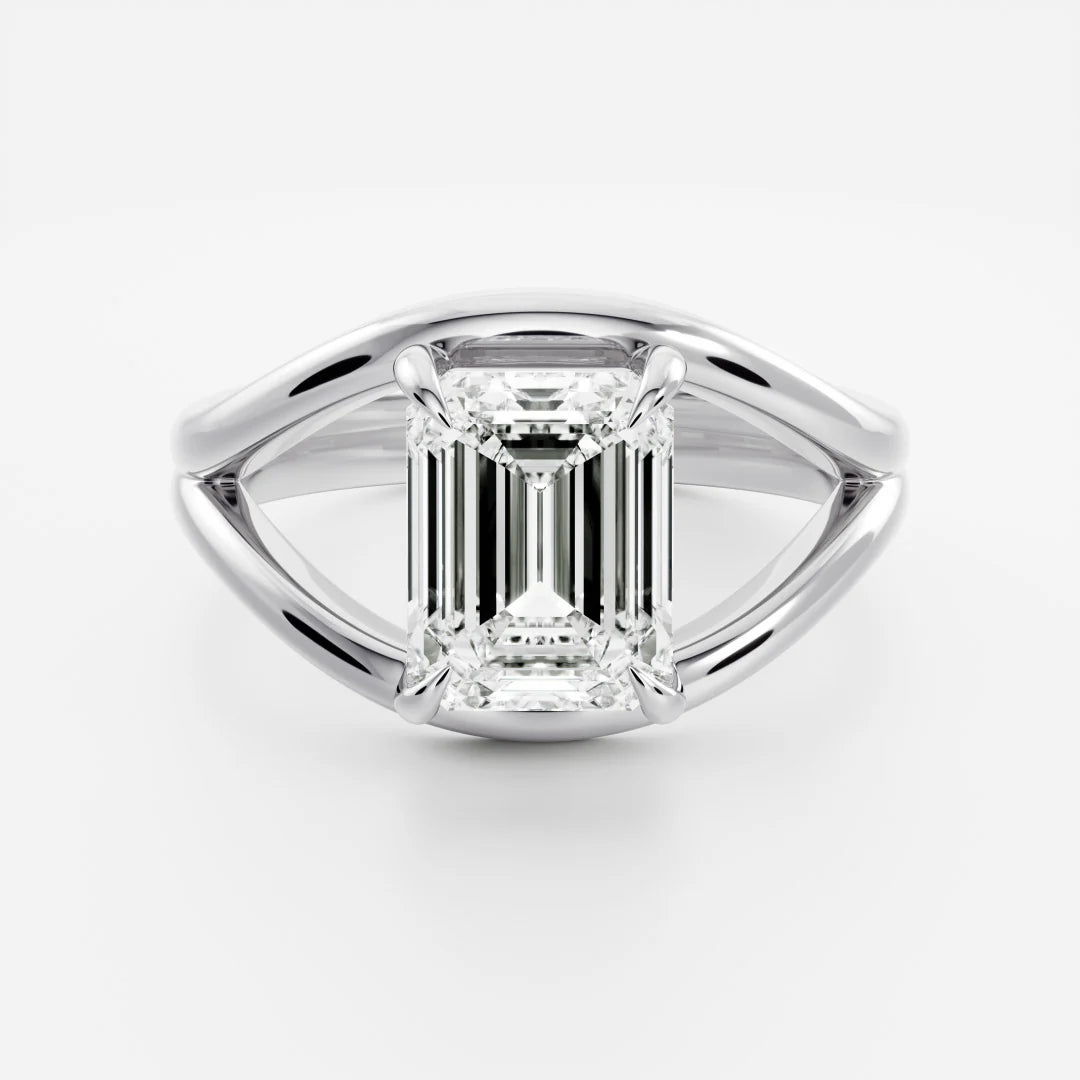 modern emerald split shank engagement ring USA