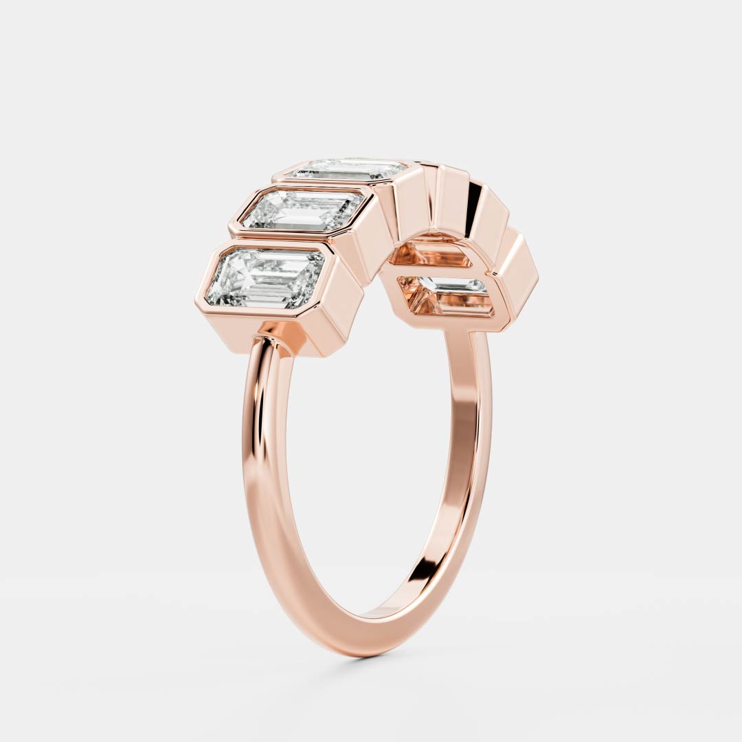 Emerald Lab Diamond Wedding Band with Bezel Setting