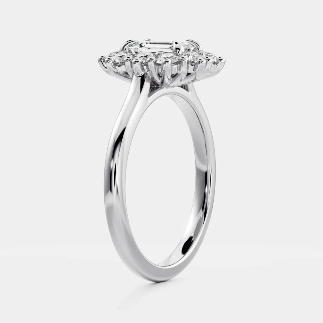 modern emerald halo cluster engagement ring lab grown diamond IGI USA