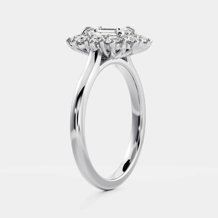 modern emerald halo cluster engagement ring lab grown diamond IGI USA
