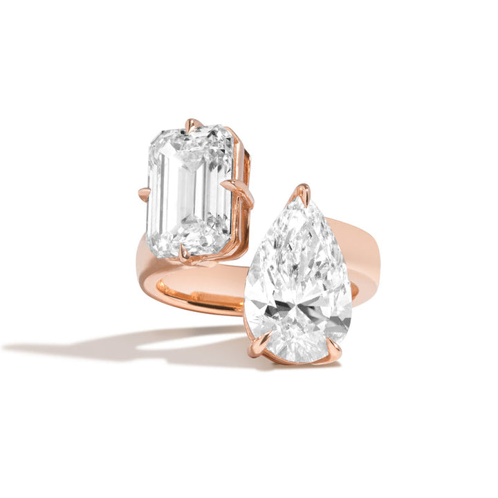 1.50ct Emerald & 1.0ct Pear Cut Toi Et Moi Diamond Engagement Ring