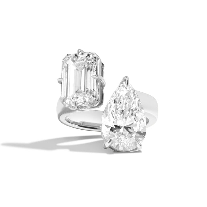 1.50ct Emerald & 1.0ct Pear Cut Toi Et Moi Diamond Engagement Ring