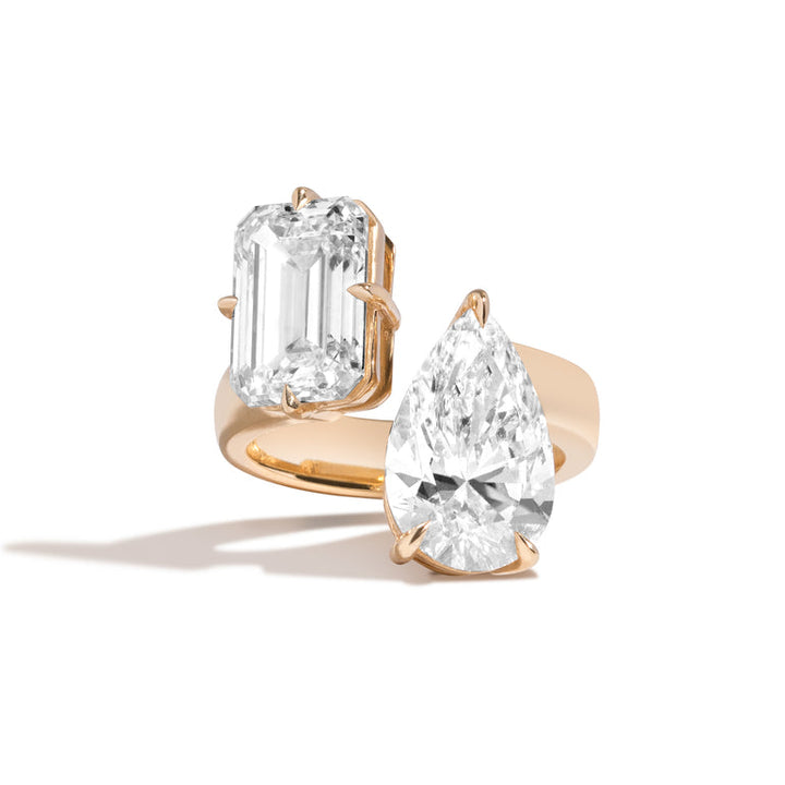 1.50ct Emerald & 1.0ct Pear Cut Toi Et Moi Diamond Engagement Ring