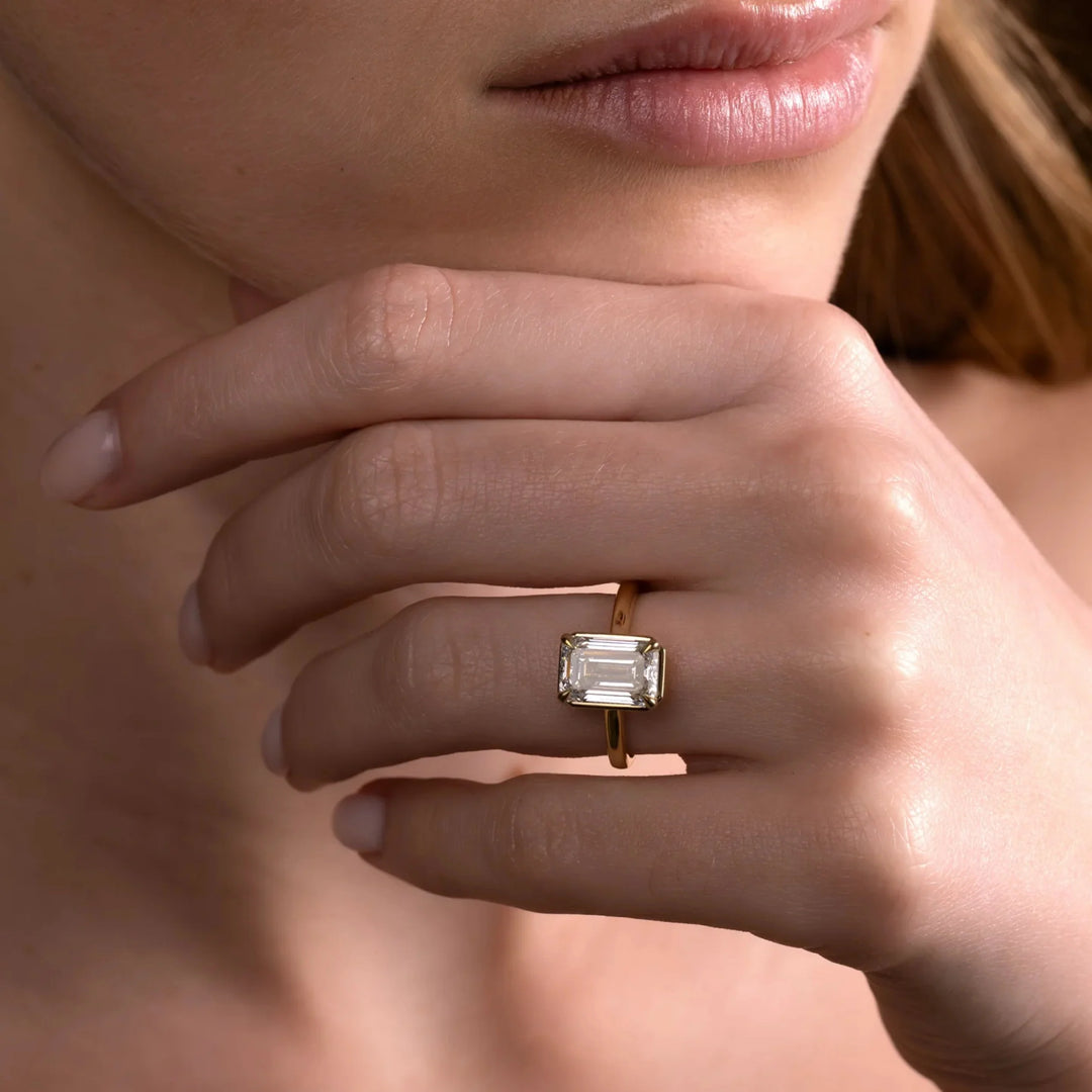 elegant emerald bezel engagement ring lab grown diamond IGI USA