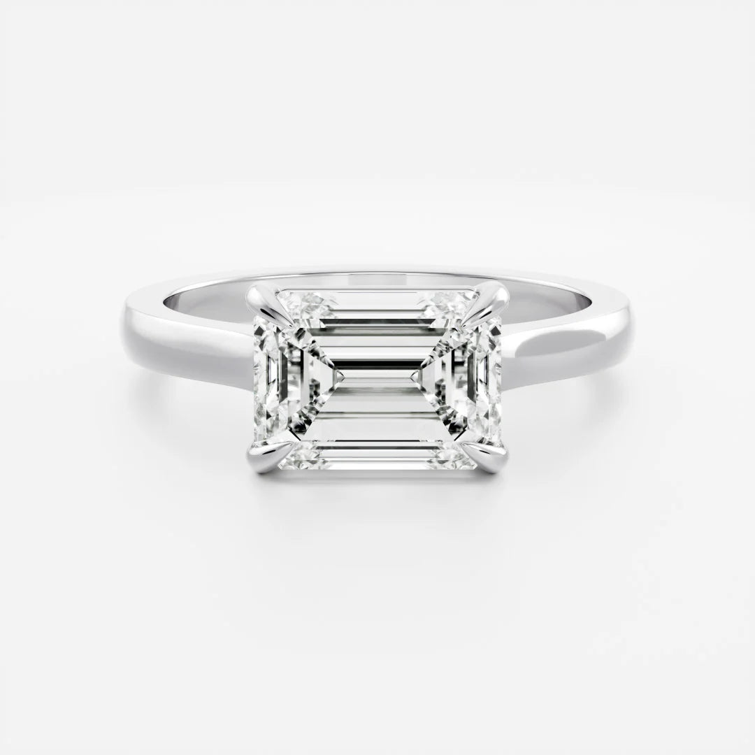 modern east west emerald cathedral engagement ring IGI lab grown USA