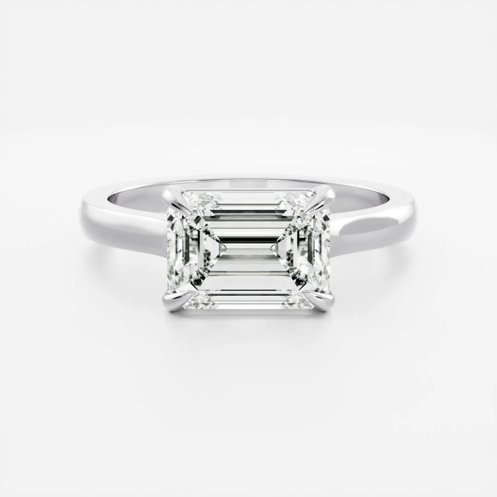 modern east west emerald cathedral engagement ring IGI lab grown USA