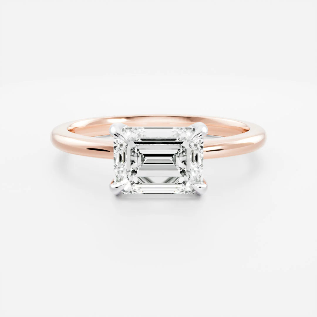 1.0CT East West Emerald Cut IGI Diamond Solitaire Engagement Ring