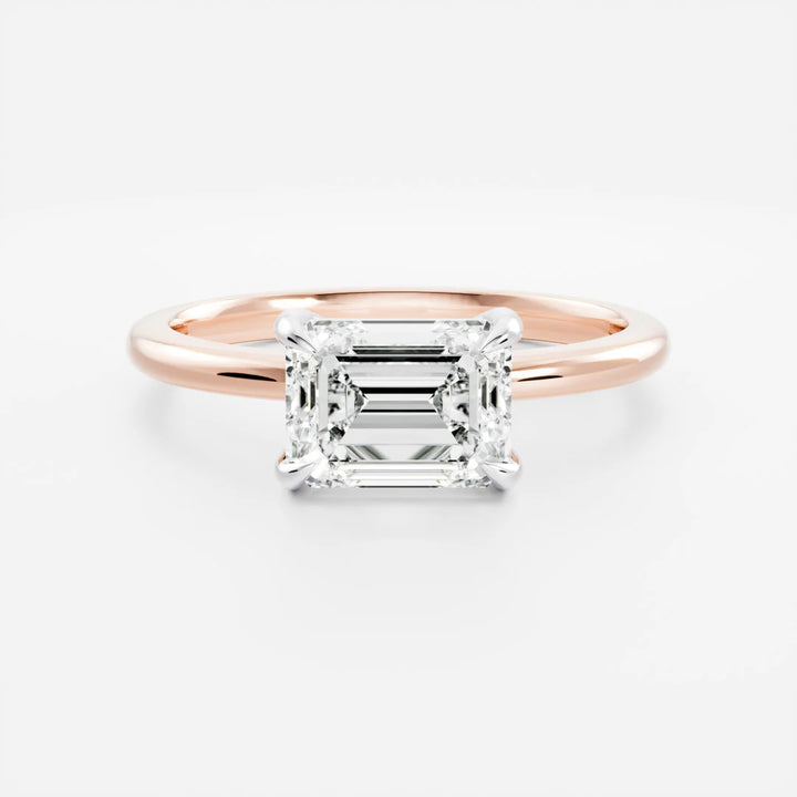 1.0CT East West Emerald Cut IGI Diamond Solitaire Engagement Ring
