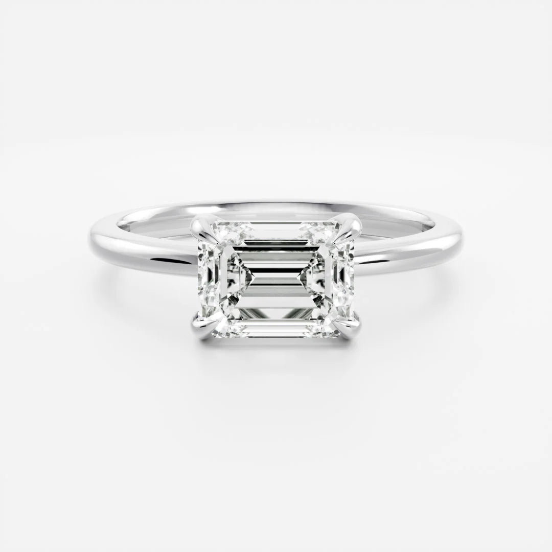 1.0CT East West Emerald Cut IGI Diamond Solitaire Engagement Ring