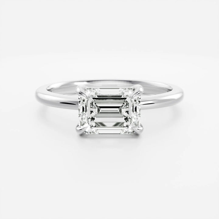 1.0CT East West Emerald Cut IGI Diamond Solitaire Engagement Ring