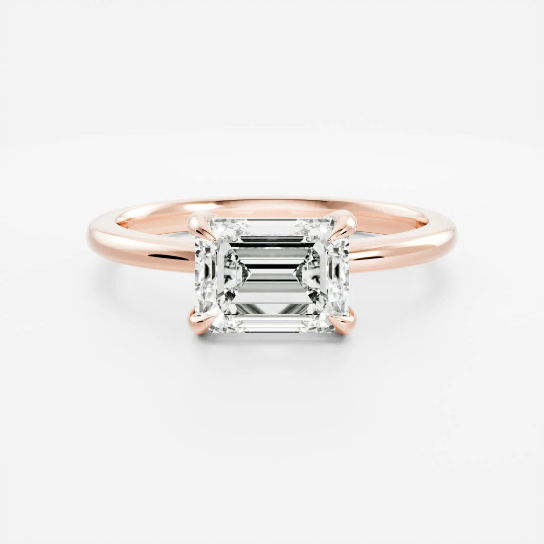 1.0CT East West Emerald Cut IGI Diamond Solitaire Engagement Ring