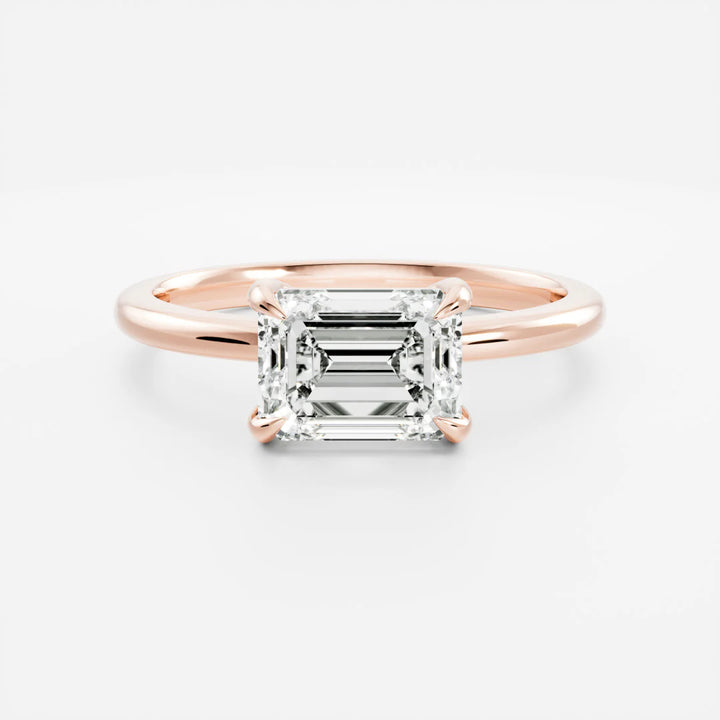 1.0CT East West Emerald Cut IGI Diamond Solitaire Engagement Ring
