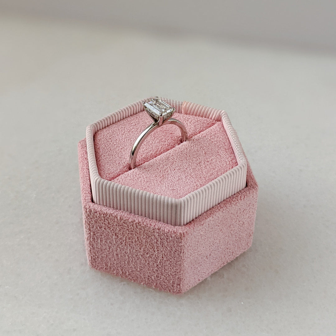 Emerald Lab Diamond Ring with Subtle Hidden Halo Design