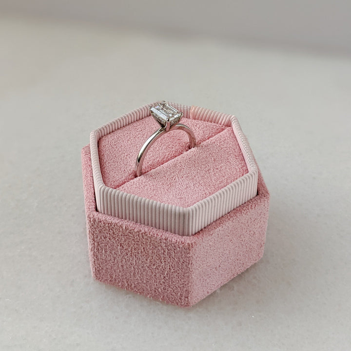 Emerald Lab Diamond Ring with Subtle Hidden Halo Design
