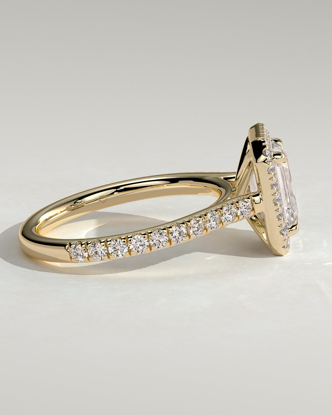 Emerald cut halo bridal sets