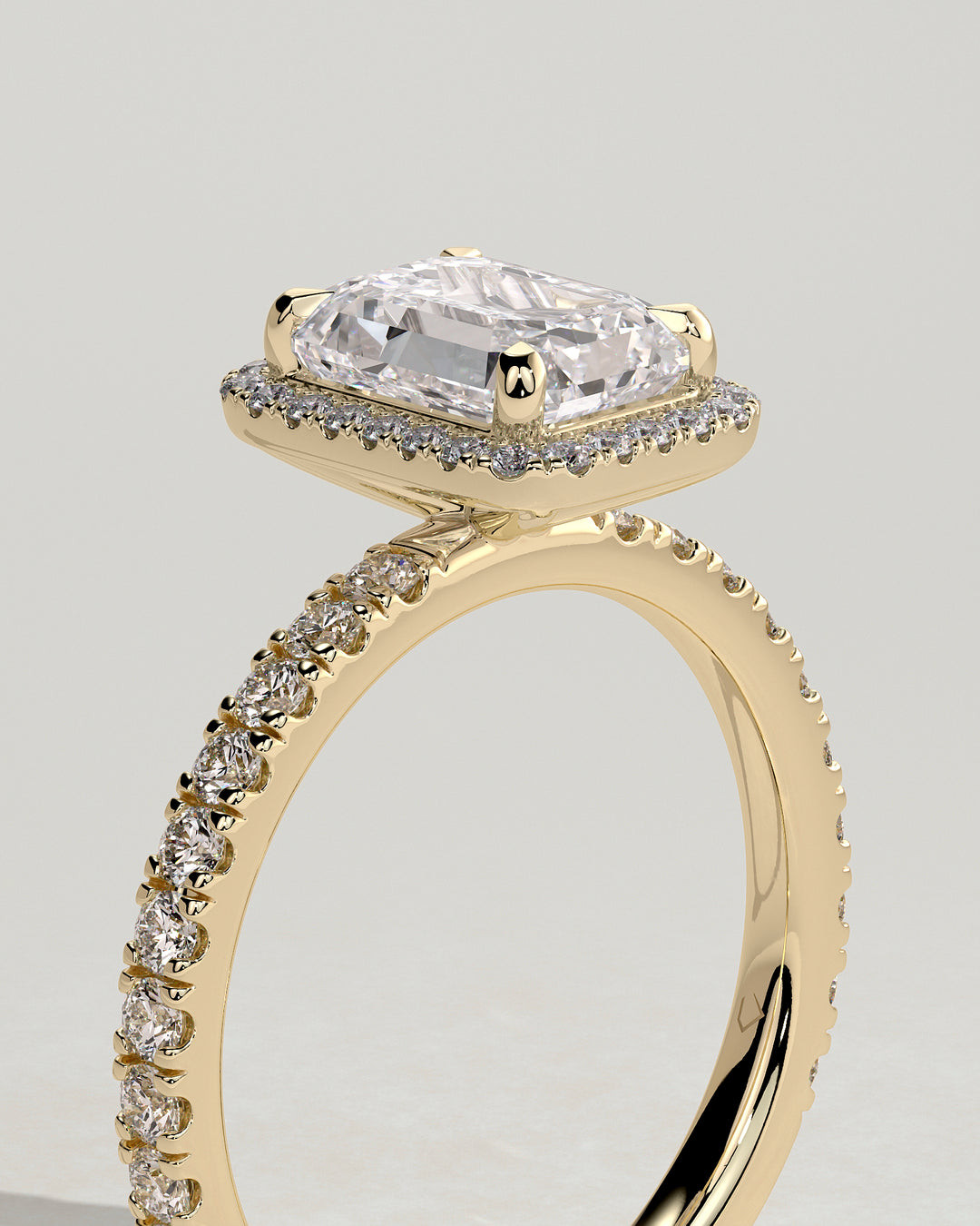 Emerald cut with halo and pave