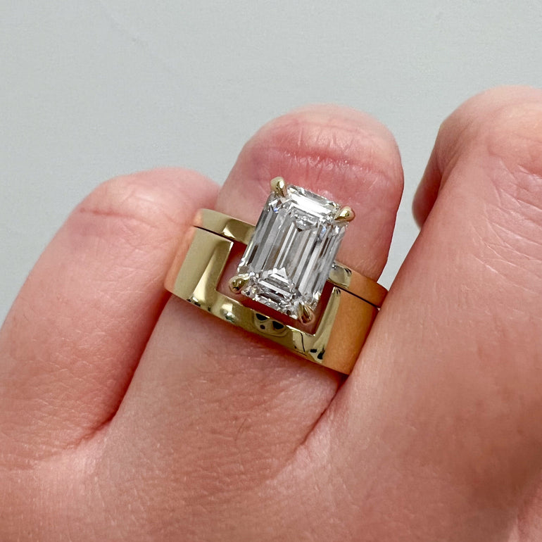 2.0ct Emerald Cut Diamond Unique Engagement Ring With Cigar Band