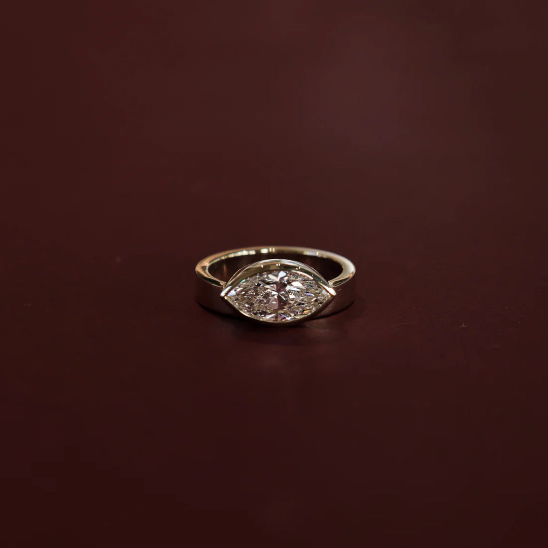 1.0ct Marquise East West Cut Bezel Solitaire Band Unique Engagement Ring