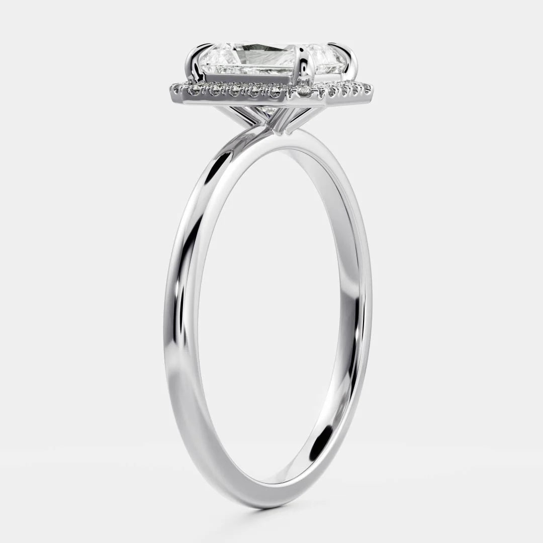 1.0CT Radiant Cut Lab Grown Diamond Halo Solitaire Engagement Ring