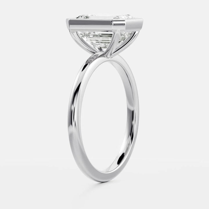 2.0CT Bezel Set Emerald Cut IGI Certified CVD Diamond Engagement Ring