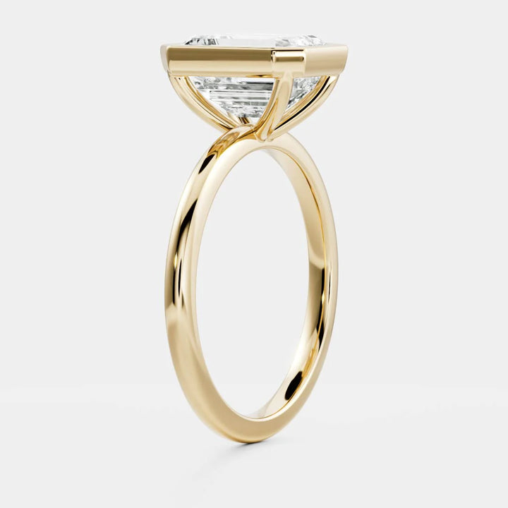 2.0CT Bezel Set Emerald Cut IGI Certified CVD Diamond Engagement Ring